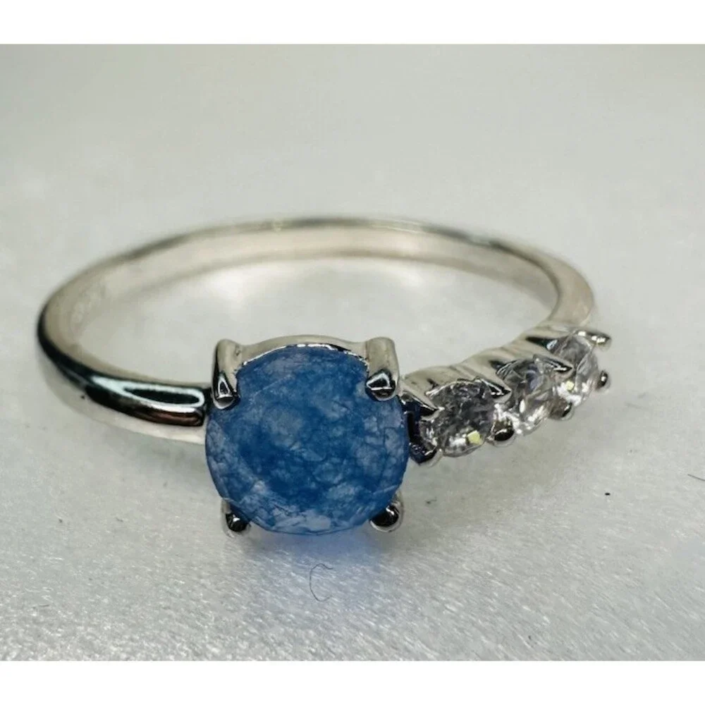 Bomb Party Blue Ring Lot 2 Size 9 Teardrop Round Rhodium Plated CZ Rings